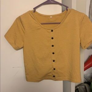 yellow stripped button crop top